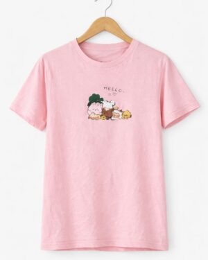 Hello Friends Pink Oversized T-Shirt