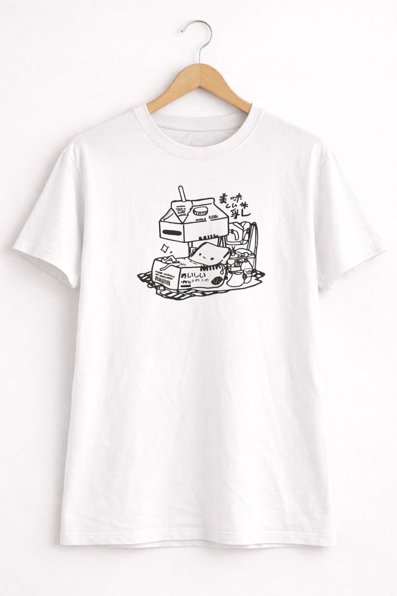 Japanese Doodle Print White T-Shirt