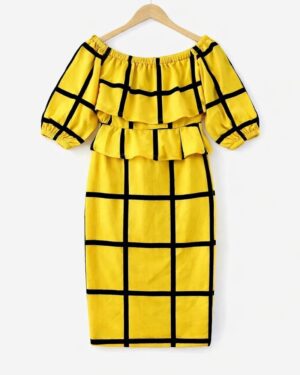 Sunshine Grid Ruffle Midi Dress