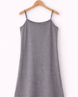 Grey Solid Spaghetti Strap Long Top