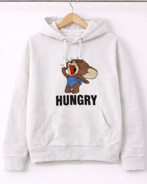 Hungry Cartoon Printed White Hoodie
