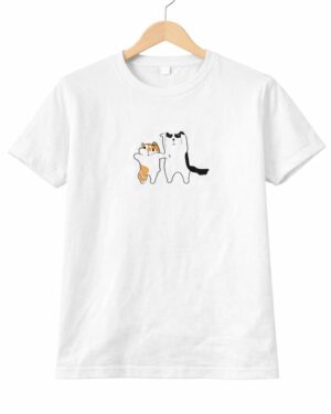 White Cute Cat Friends Graphic T-Shirt