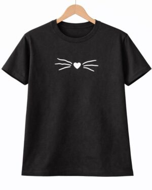 Black Cat Whiskers Heart Graphic T-Shirt
