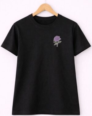 Midnight Rose Embroidered T-Shirt