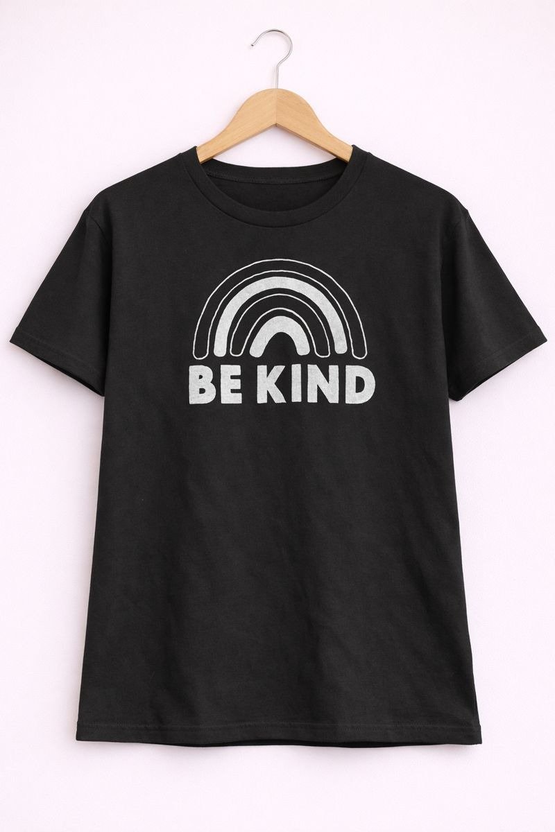 Be Kind Rainbow Graphic T-Shirt – Black