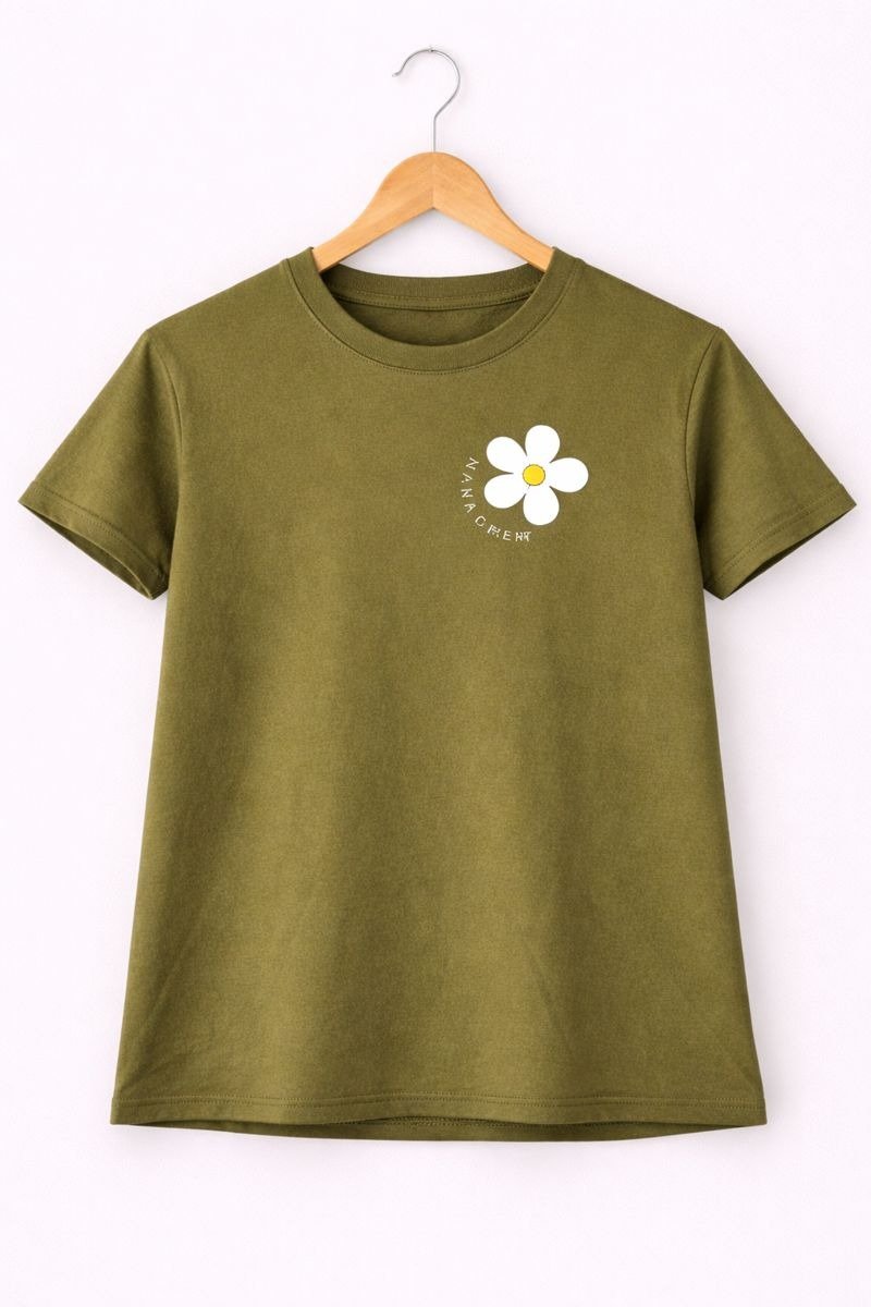 Minimal Flower Olive T-Shirt