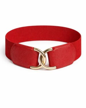 Red Elastic Waist Belt with Gold Buckle